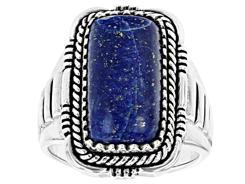 Photo of 20x10mm Rectangular Cushion Cabochon Lapis Lazuli Sterling Silver Men's Ring - Size 11