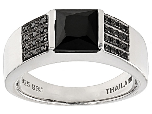 Photo of 2.12ct Square Black Spinel With .10ctw Round Black Diamonds Rhodium Over Sterling Silver Men's Ring - Size 9