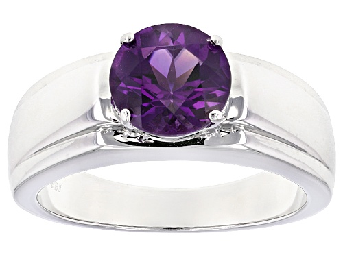 1.85ct Round African Amethyst Rhodium Over Sterling Silver Men's Solitaire Ring - Size 13