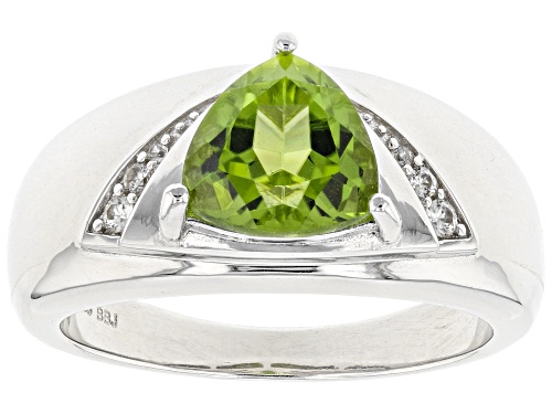 2.52ct Green Manchurian Peridot (TM) with 0.09ctw White Zircon Rhodium Over Silver Men's Ring - Size 12