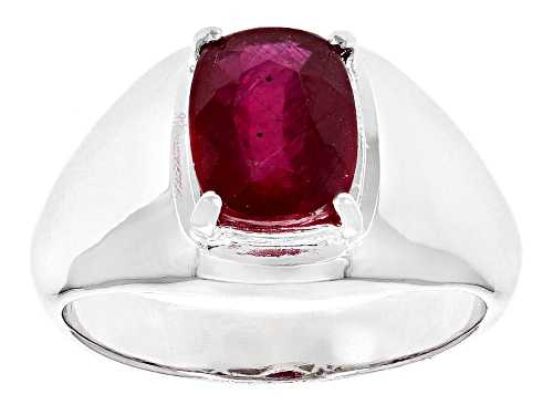 3.10ct Cushion Mahaleo® Ruby Rhodium Over Sterling Silver Mens Ring - Size 11