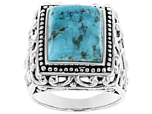 14X12MM RECTANGULAR TURQUOISE SOLITAIRE STERLING SILVER GENT'S RING WEB ONLY - Size 11