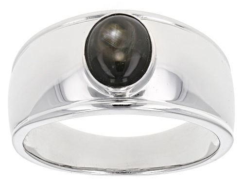 1.61CT OVAL CABOCHON BLACK STAR SAPPHIRE RHODIUM OVER STERLING SILVER MENS RING - Size 11