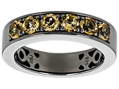 1.26ctw Round Citrine, Black Rhodium Over Sterling Silver Men's 6-Stone Band Ring - Size 10