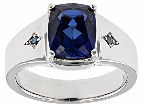 2.47ct Cushion Lab Blue Sapphire With 0.02ctw Blue Diamond Accent Rhodium Over Silver Men's Ring - Size 10