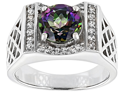 2.62ct Mystic Fire® Green Topaz With 0.47ctw White Zircon Rhodium Over Silver Men's Ring - Size 12