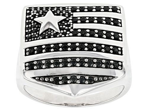 Photo of .97ctw Round Black Spinel Rhodium Over Sterling Silver Patriotic Flag Mens Ring - Size 10