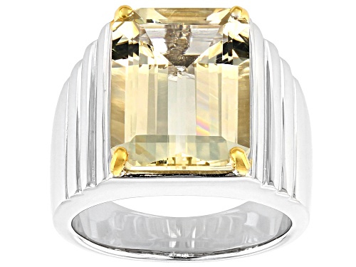 9.01ct Emerald Cut Labradorite Rhodium Over Sterling Silver Mens Ring - Size 12