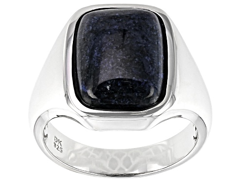 Photo of 16x12mm Rectangular Cushion Dumortierite Rhodium Over Sterling Silver Mens Ring - Size 10