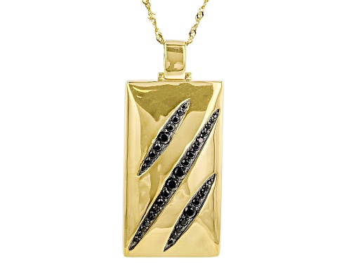 1.56ctw Round Black Spinel 18k Yellow Gold Over Silver "Dog Tag" Pendant with Chain
