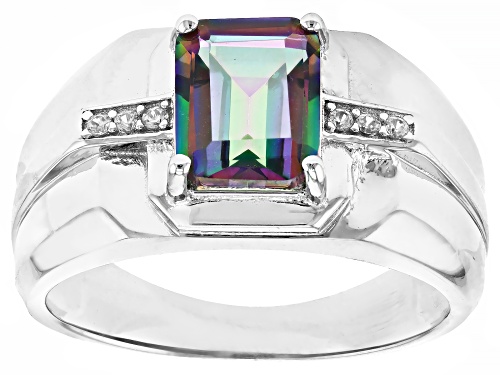 1.94ct Multi-Color Quartz With .07ctw White Zircon Rhodium Over Sterling Silver Men's Ring - Size 10