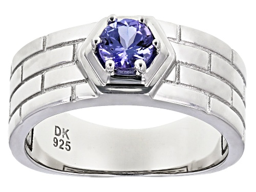 Photo of .47ctw Round Tanzanite Rhodium Over Sterling Silver Mens Solitaire Ring - Size 11