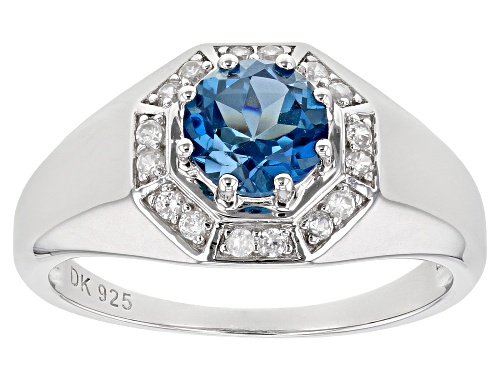 Photo of 1.43ct Round London Blue Topaz And .39ctw Round White Zircon Rhodium Over Sterling Silver Mens Ring - Size 11