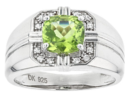Photo of 2.13ct Manchurian Peridot™ With 0.12ctw White Zircon Rhodium Over Sterling Silver Men's Ring - Size 9