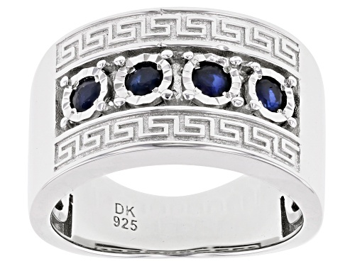 .60ctw Round Blue Sapphire Rhodium Over Sterling Silver Men's Band Ring - Size 11