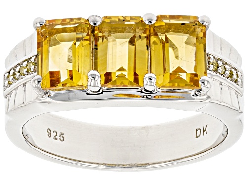 2.81ctw Emerald Cut Citrine With Yellow Diamond Accent Rhodium Over Sterling Silver Mens Ring - Size 11