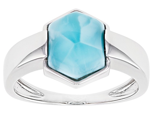 11.5x9.5mm Hexagon Larimar Rhodium Over Sterling Silver Gent's Ring - Size 12