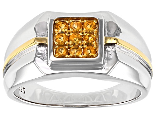 Photo of .31ctw Round Golden Citrine Rhodium & 18k Yellow Gold Over Silver Two-Tone Men's Ring - Size 12