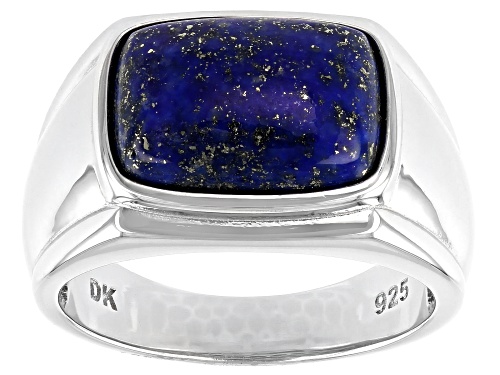 Photo of 15x11mm Square Cushion Cabochon Lapis Lazuli Rhodium Over Sterling Silver Mens Ring - Size 9