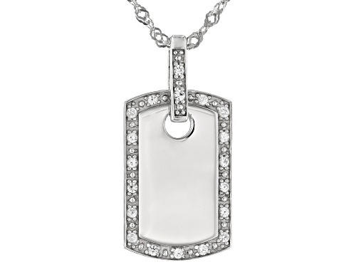 Photo of .22ctw Round Lab Created White Sapphire Rhodium Over Silver Women's "Dog Tag" Pendant With Chain