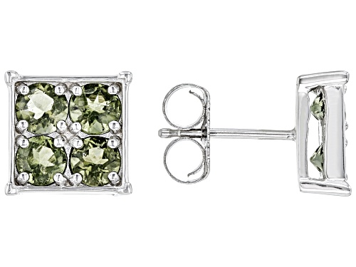1.63ctw Round Moldavite Rhodium Over Sterling Silver Men's Stud Earrings