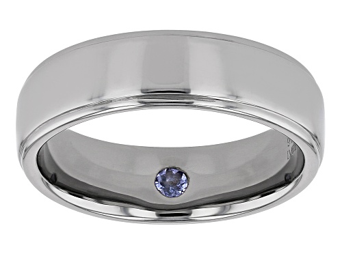 0.05ct Round Tanzanite Black Rhodium Over Sterling Silver Men's Ring - Size 9