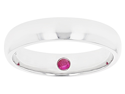 0.09ct Round Lab Created Ruby Rhodium Over Sterling Silver Men's Solitaire Band Ring - Size 12