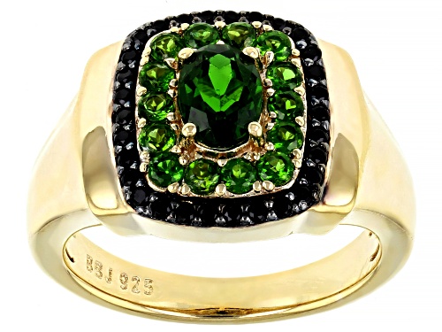 Photo of 1.11ctw Chrome Diopside With 0.25ctw Black Spinel 18K Yellow Gold Over Sterling Silver Mens Ring - Size 11