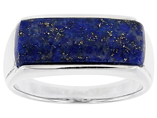 19X7mm Fancy Cut Lapis Lazuli Inlay Rhodium Over Sterling Silver Men's Band Ring - Size 10