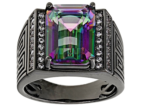 6.04ct Multi-Color Quartz With .39ctw Lab White Sapphire, Black Rhodium Over Brass Men's Ring - Size 12