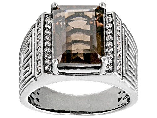 Photo of 6.04ct Smoky Quartz With .39ctw Lab Created White Sapphire Black Rhodium Over Brass Men's Ring - Size 13