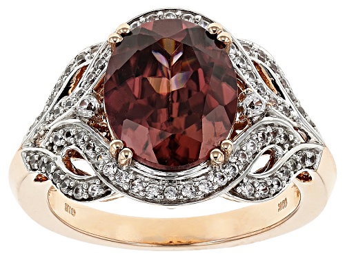 4.74ct Oval Pink Zircon And .42ctw Round White Zircon 10k Rose Gold Ring - Size 8
