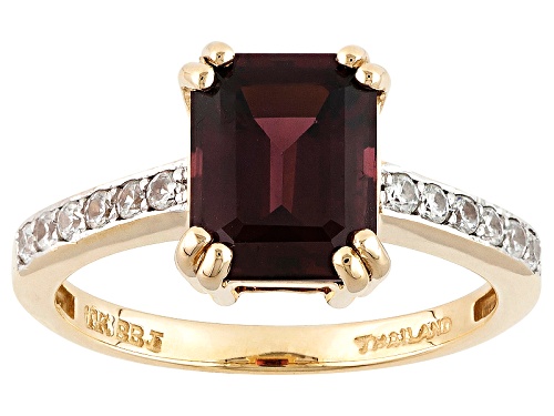 2.75ct Emerald Cut Grape Color Garnet And .21ctw Round White Zircon 10k Yellow Gold Ring - Size 7