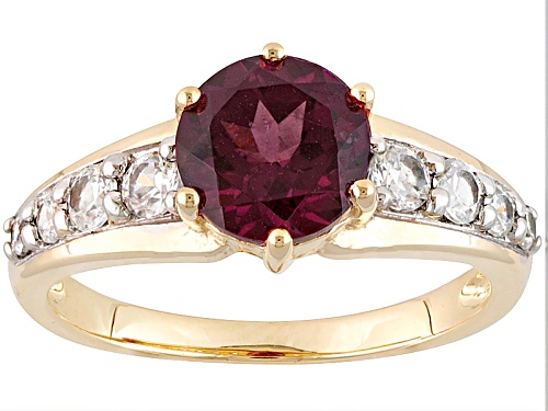1.28ct Round Grape Color Garnet And .41ctw Round White Zircon 10k Yellow Gold Ring - Size 7