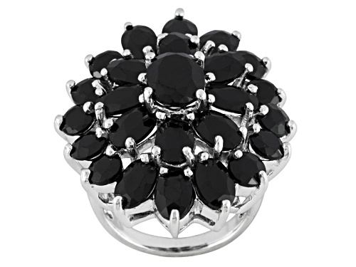 9.48ctw Oval And Round Black Spinel Sterling Silver Cluster Ring - Size 5
