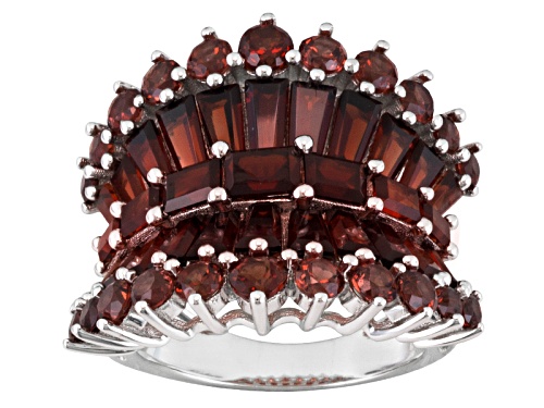 6.94ctw Baguette And Round Vermelho Garnet™ Rhodium Over Sterling Silver Ring - Size 5