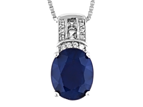 5.00ct Blue Sapphire with 0.38ctw White Topaz & White Zircon Rhodium Over Silver Pendant with Chain