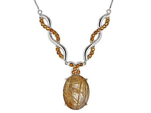 Photo of 13.24ct Oval Rutilated Quartz With .95ctw Round Brazilian Citrine Sterling Silver Necklace - Size 18