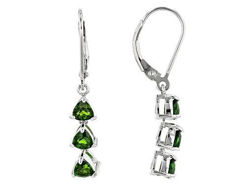 1.46ctw Trillion Russian Chrome Diopside Sterling Silver 3-Stone Dangle Earrings
