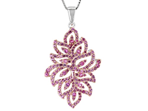 1.35ctw Round Burmese Pink Spinel Sterling Silver Floral Pendant With Chain