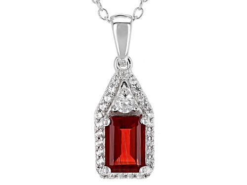 Photo of .72ct Emerald Cut Red Labradorite With .18ctw Round White Zircon Sterling Silver Pendant With Chain
