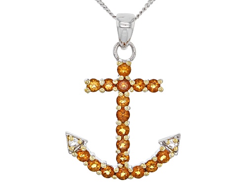 .53ctw Round Brazilian Citrine & .03ctw Round White Topaz Sterling Silver Anchor Pendant With Chain