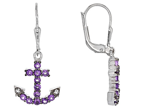 .72ctw Round Brazilian Amethyst And .06ctw Round White Topaz Sterling Silver Anchor Dangle Earrings