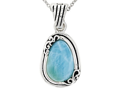 Photo of 16x10mm Custom Larimar Cabochon Solitaire Sterling Silver Enhancer With Chain