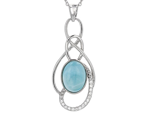 Photo of 14x10mm Oval Larimar Cabochon With .30ctw Round White Zircon Sterling Silver Pendant With Chain