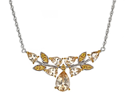 3.22ctw Pear Shape Yellow Beryl & .40ctw Yellow Sapphire Sterling Silver Bib Necklace - Size 18
