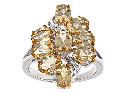 3.06ctw Oval Yellow Beryl Sterling Silver Cluster Ring - Size 10