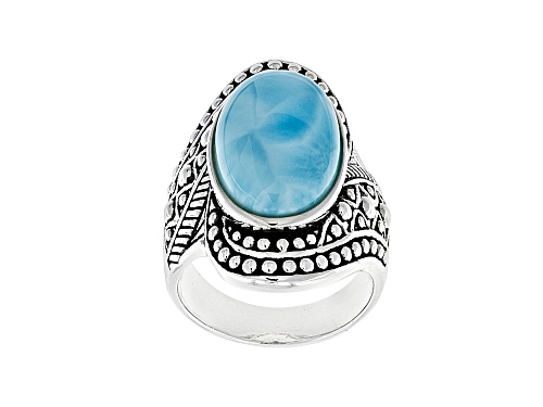 18x11mm Oval Larimar Cabochon Solitaire Sterling Silver Ring - Size 7