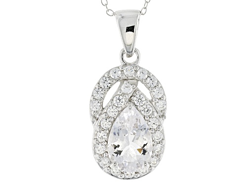 2.08ct Pear Shape Goshenite With 1.31ctw Round White Zircon Sterling Silver Pendant With Chain