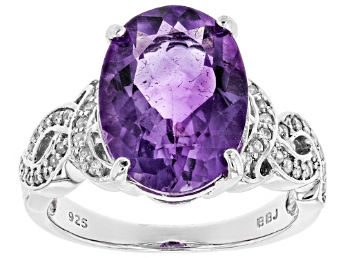 4.36ct Oval Moroccan Amethyst With .22ctw Round White Zircon Sterling Silver Ring - Size 8